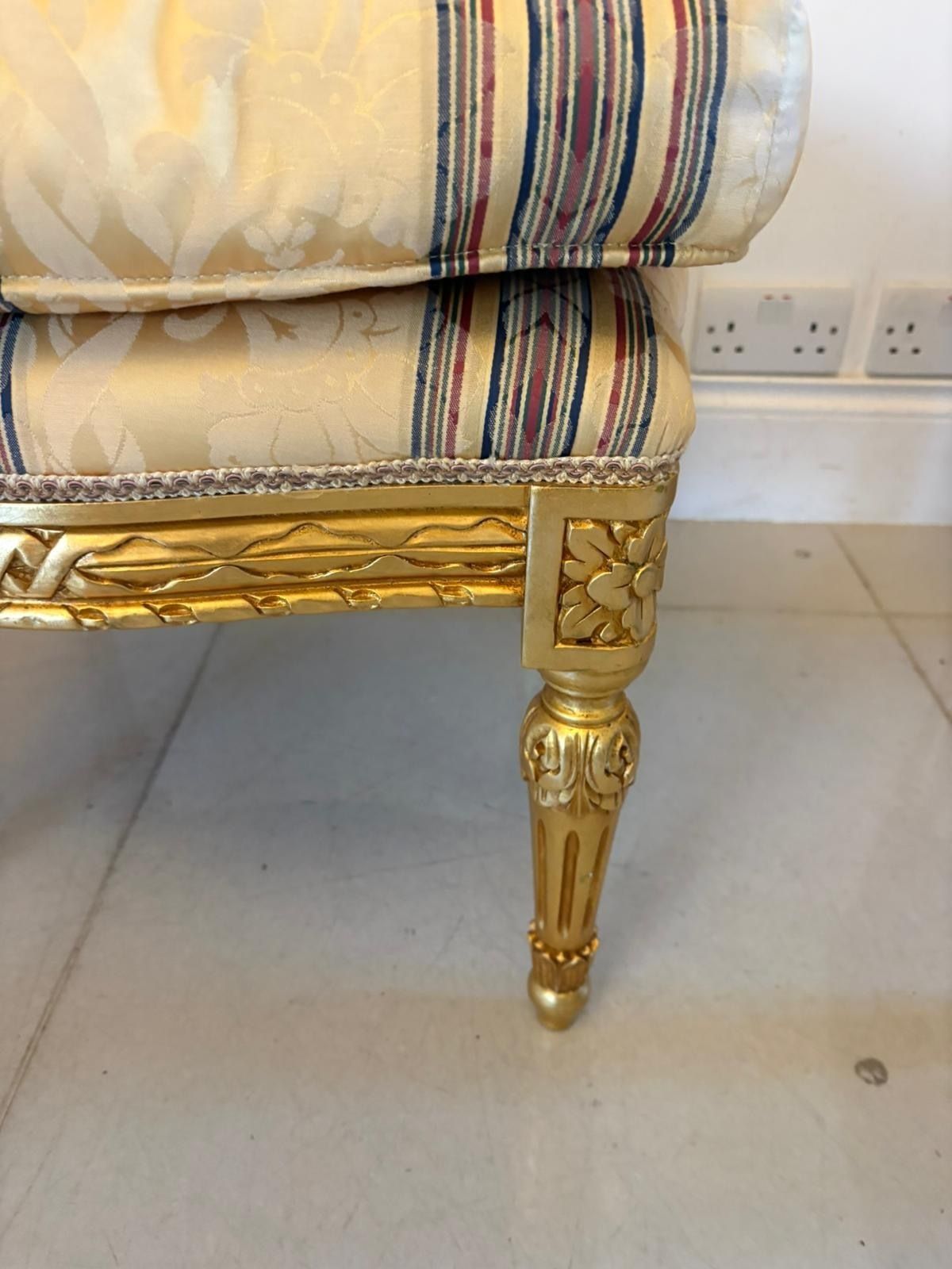 Antique Pair Carved Giltwood  Footstools Upholstered French Style photo 1685.0