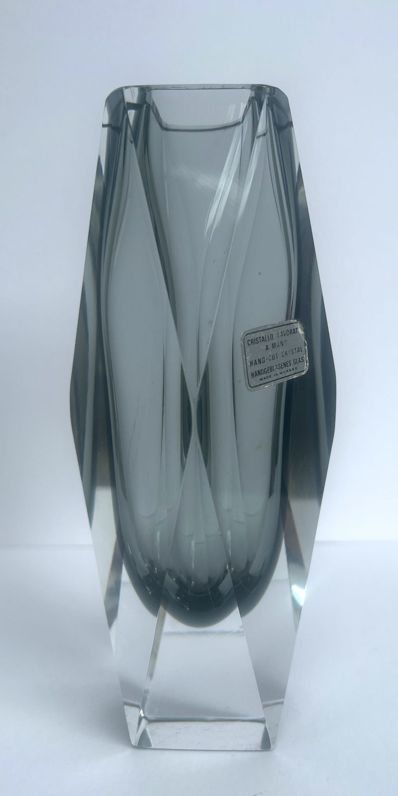 1960s Murano Sommerso Faceted Glass Vase , Smoky Grey & Clear Crystal photo furniture