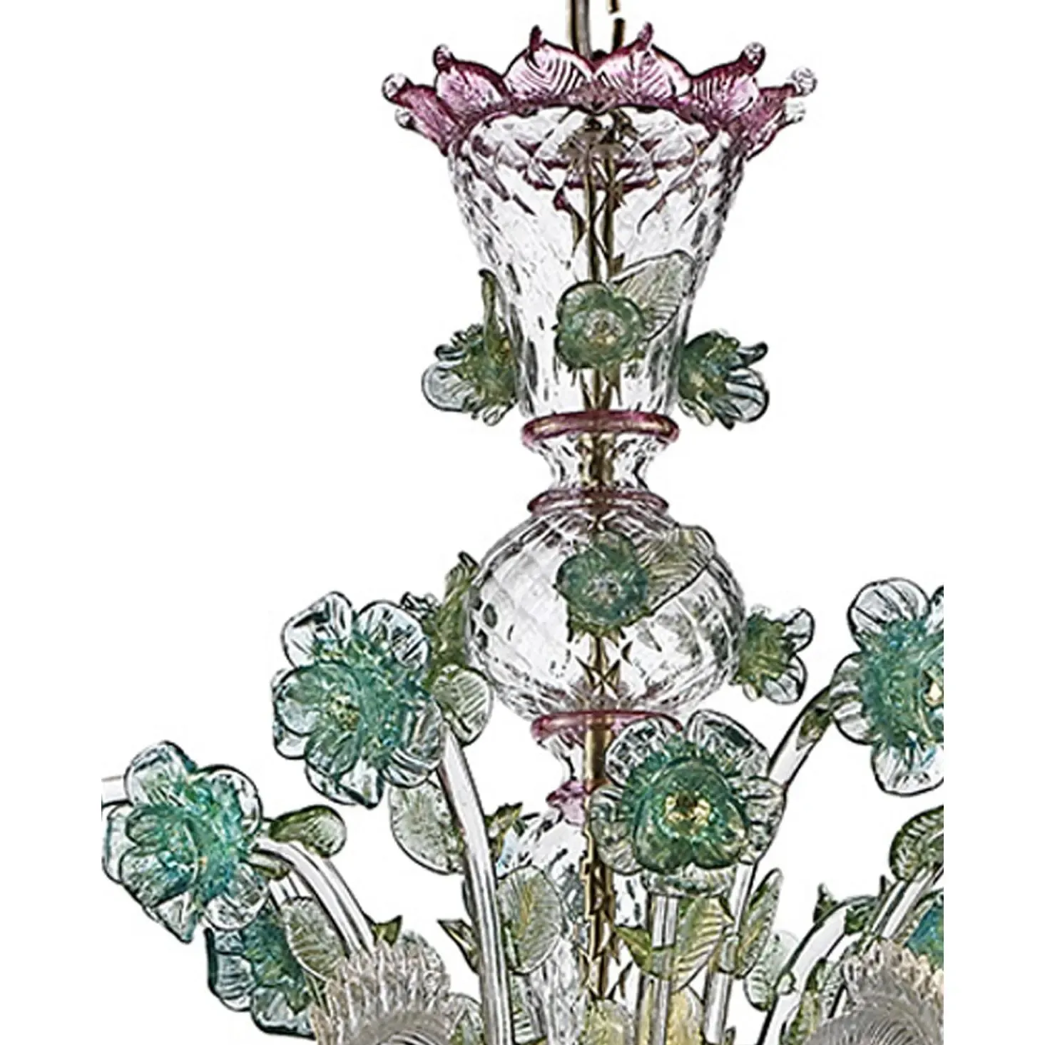 Ornate Venetian Pink And Green Floreal Murano Glass Chandelier photo furniture