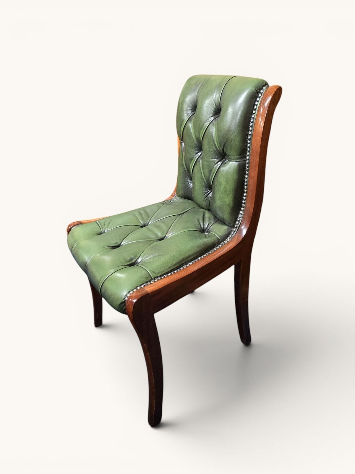 Green Leather‑Top Yew Veneer Writing Desk & Chair Set With Matching Filing Pedestal Unit photo furniture