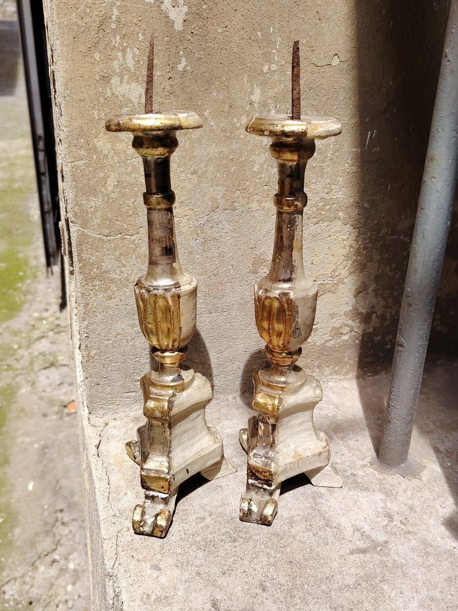 Pair Of Original Louis XVI Style Silver And Antique Mecca Candlesticks photo furniture