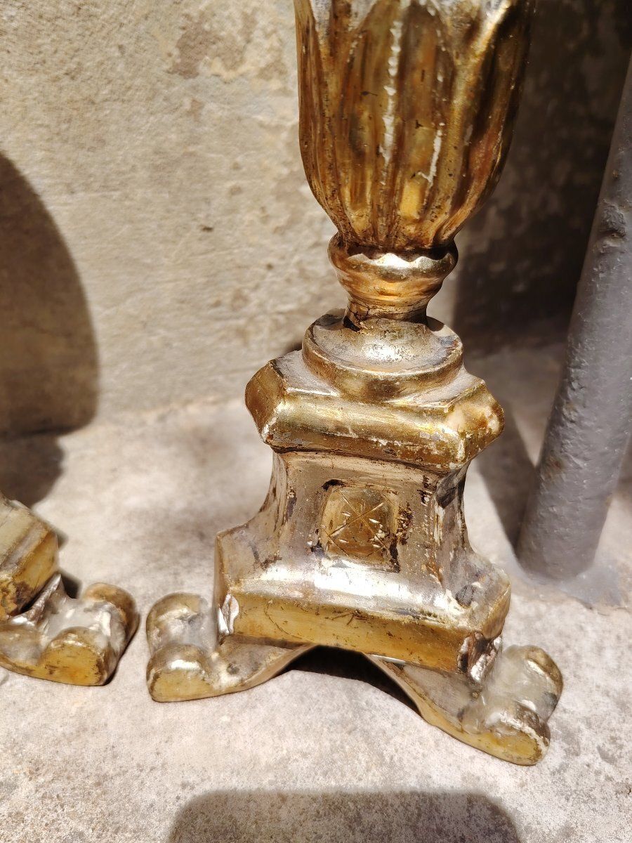 photo for sale Pair Of Original Louis XVI Style Silver And Antique Mecca Candlesticks