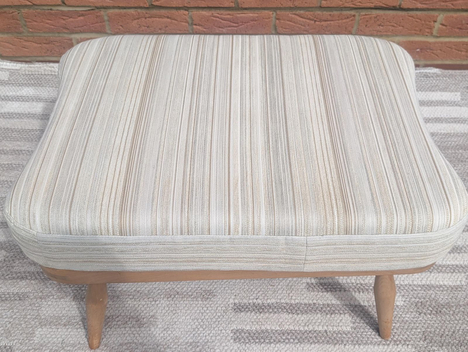 Pair Of Ercol 317 Grandfather Armchairs In Blonde Finish With Matching Footstool Including Original Cushions And Covers By Lucian Ercolani. photo 850.0