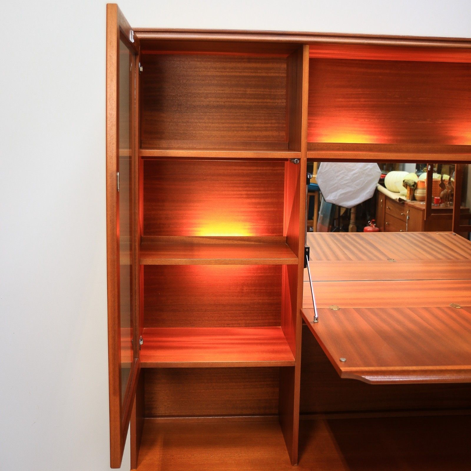 Teak Mid Century Wall Unit By Morris Of Glasgow. 1970s Display Drinks Cabinet photo vinterior
