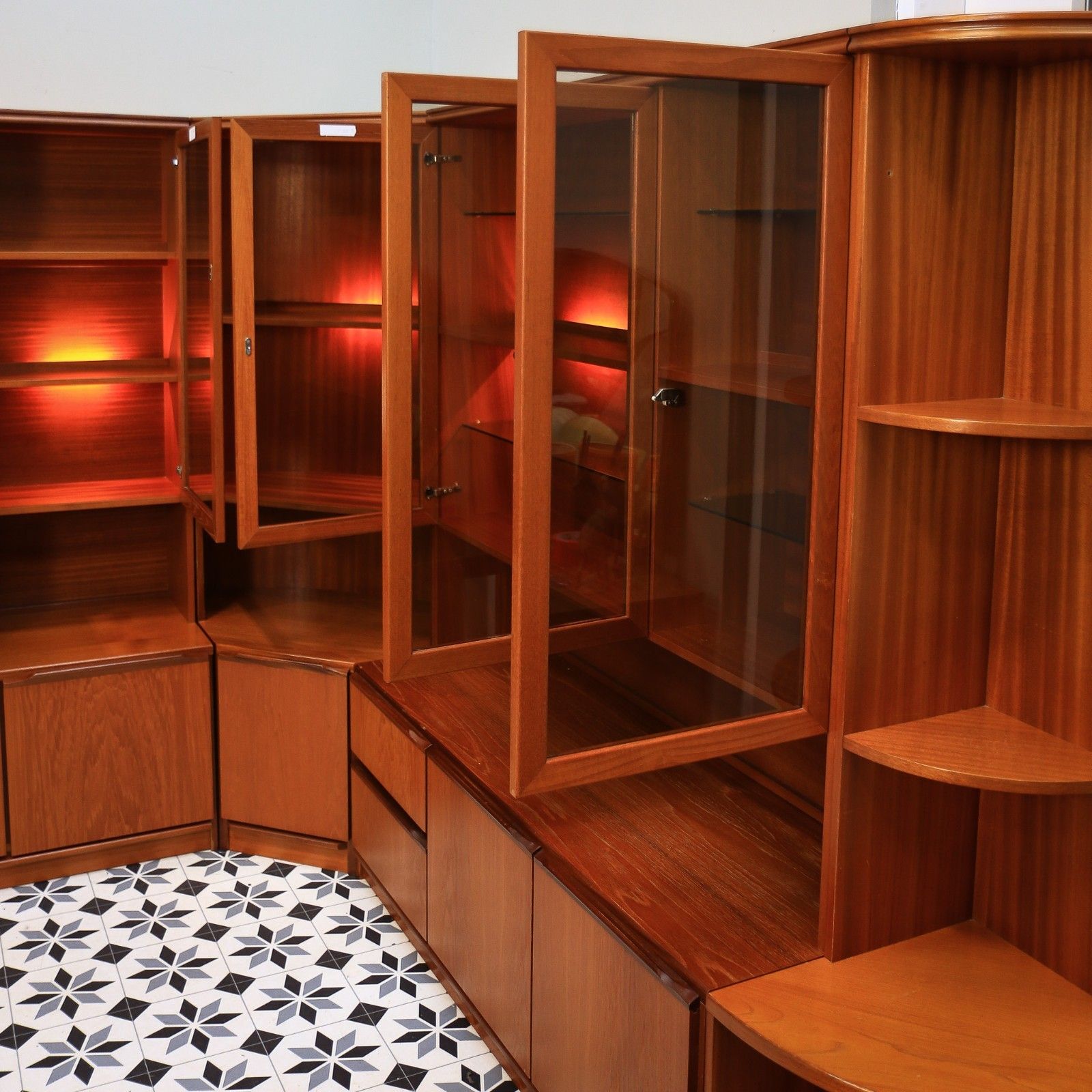 photo for sale Teak Mid Century Wall Unit By Morris Of Glasgow. 1970s Display Drinks Cabinet