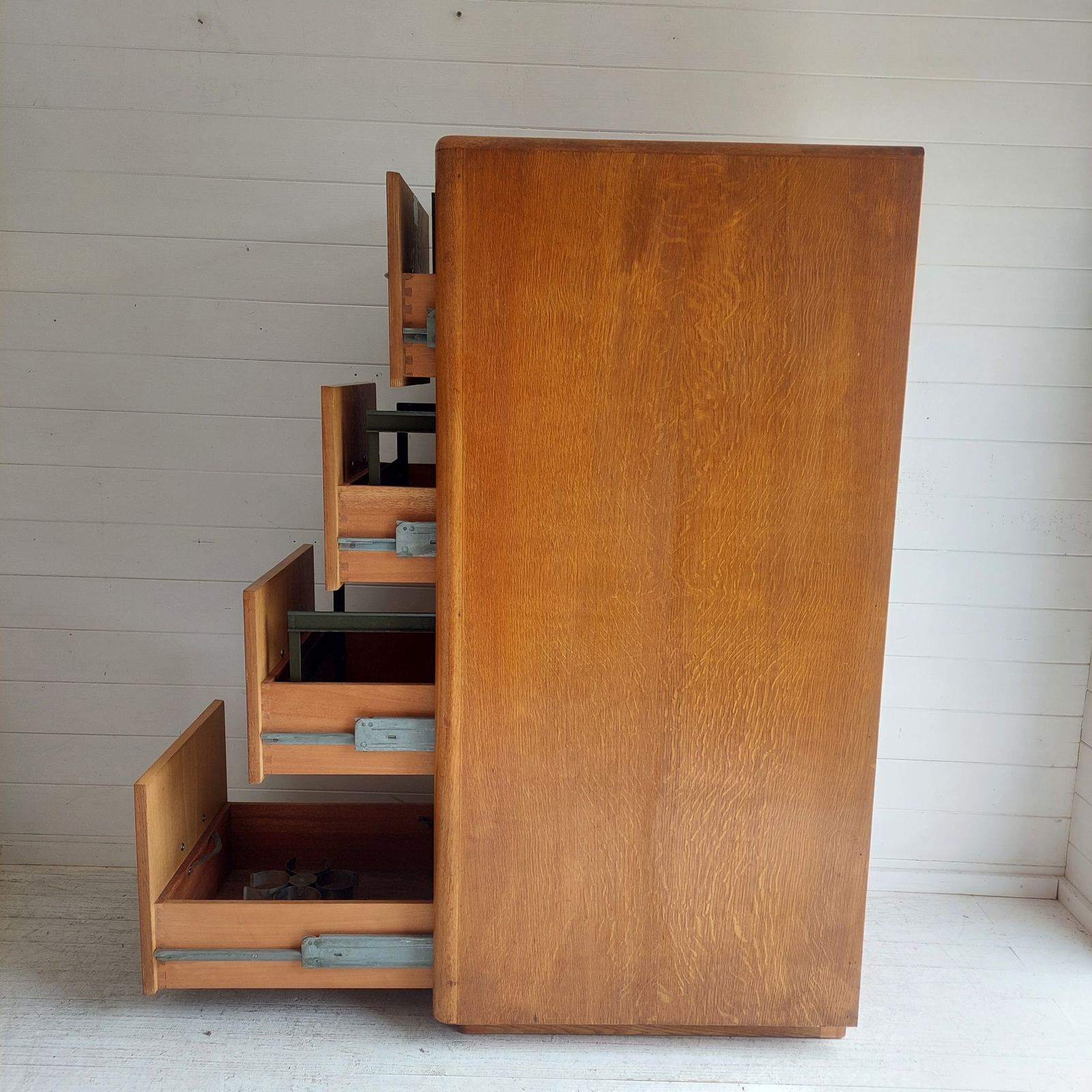 Art Deco Oak 4 Chest Of Drawers Large Filing Cabinet With Bar Drawer England 30s 40s photo buy