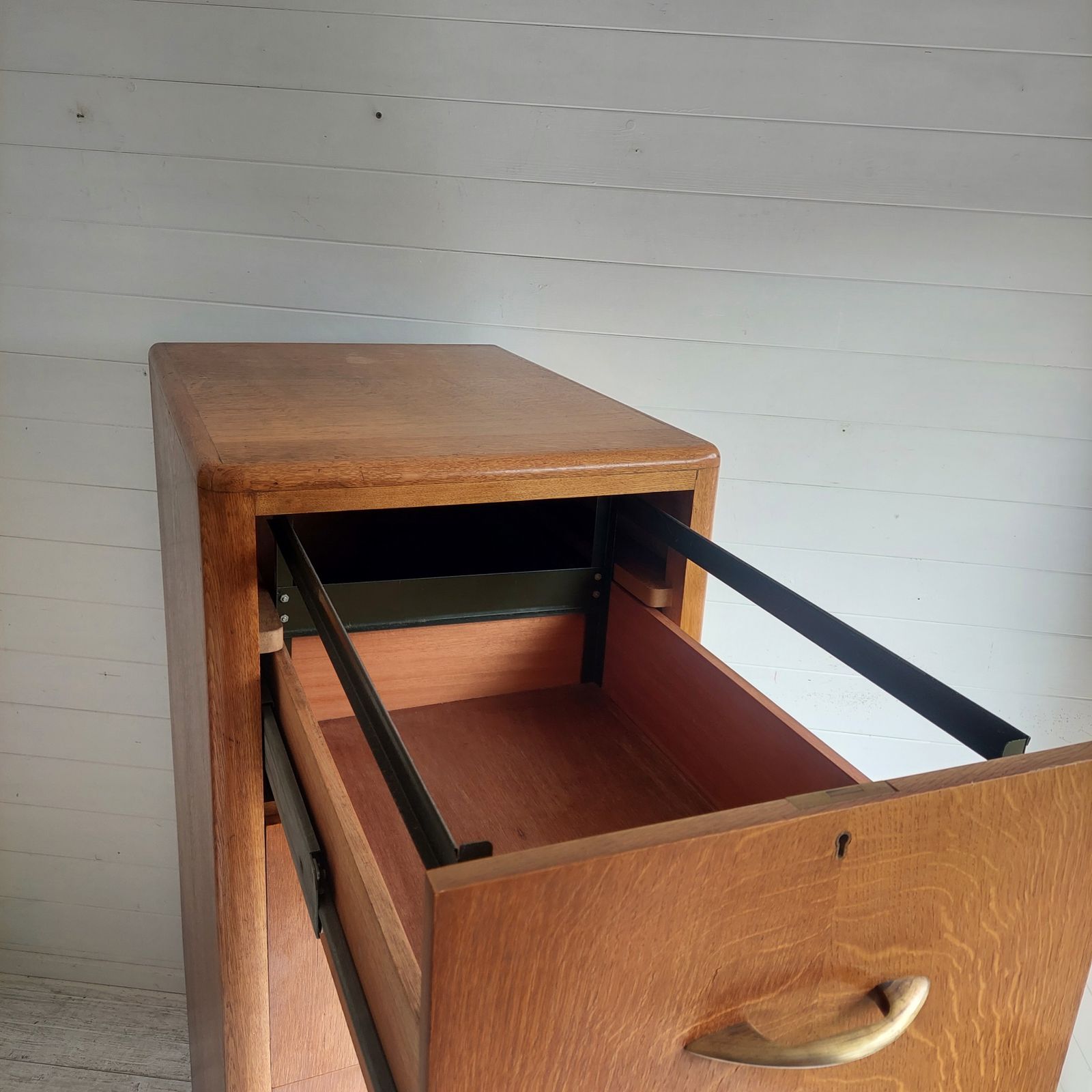625.0 Art Deco Oak 4 Chest Of Drawers Large Filing Cabinet With Bar Drawer England 30s 40s photo