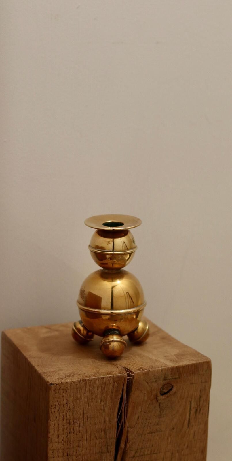 Pair Of Mid Century Swedish Brass Candle Holders By Alb Lindstrom Eskiltuna photo for sale