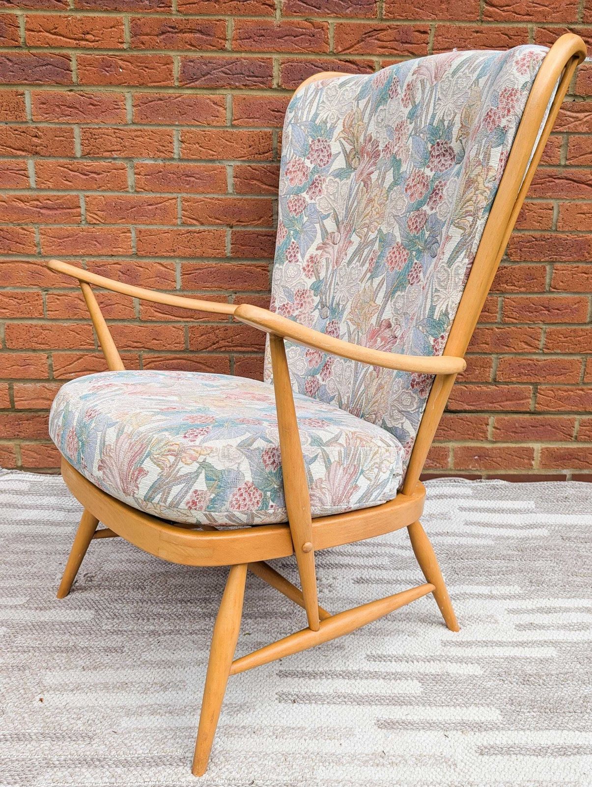 Classic 1960s Beech And Elm Blond Ercol 'Evergreen' High Back Armchair Lounge Chair With Cushions. Vintage Ercol Mid Century Furniture. photo Furniture
