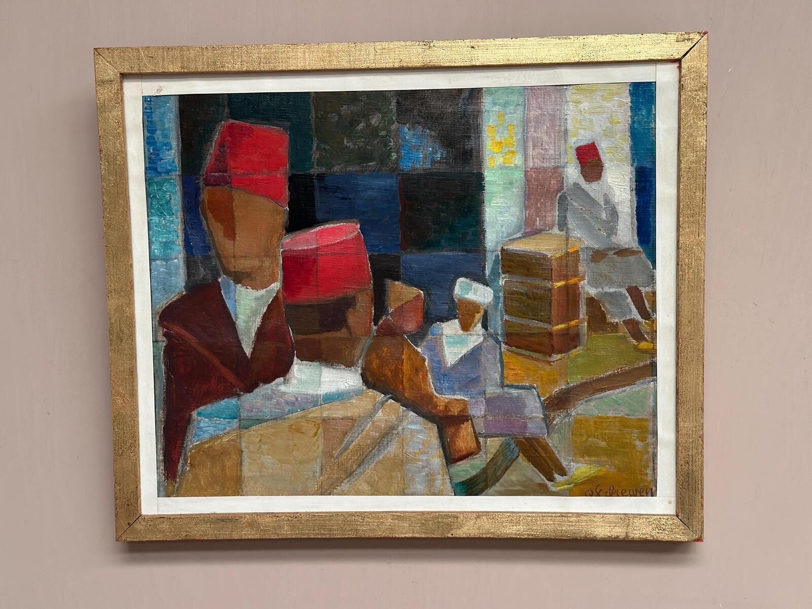photo vinterior Original Mid Century Swedish Oil On Canvas – “På Gatan I Tetuan” By Olle Von Schewen Vintage & Framed 41 × 50 Cm (16.1" × 19.7")