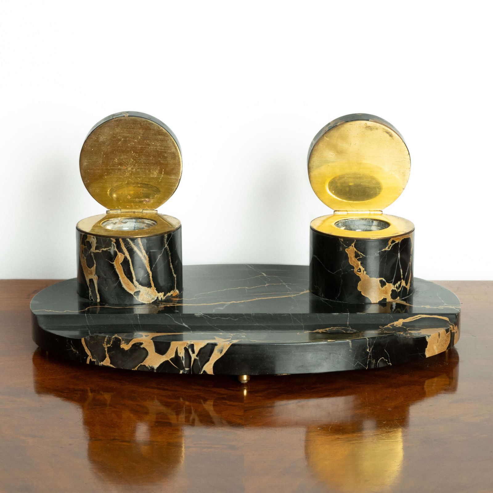 Italian Art Deco Portoro Marble Ink Well photo furniture