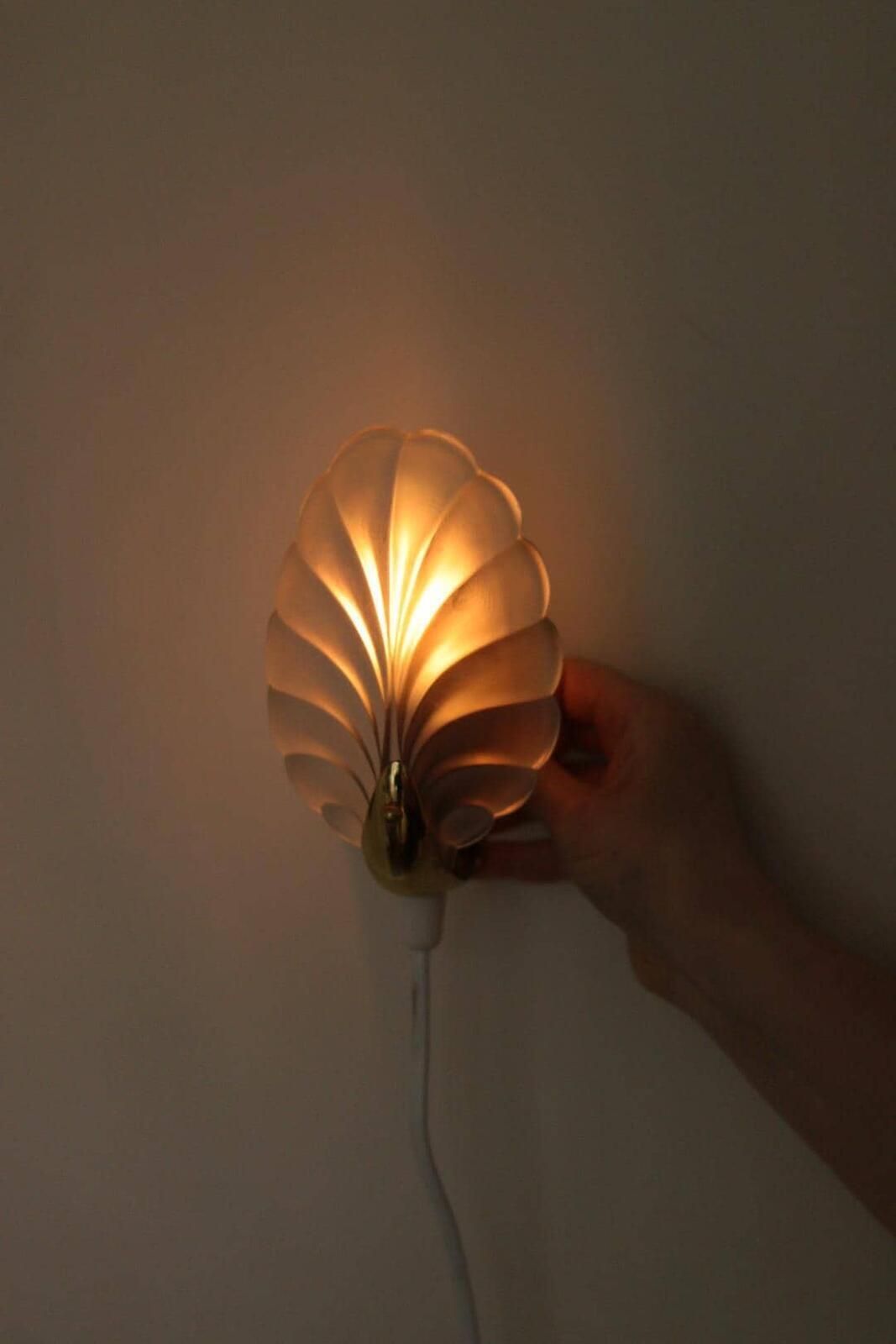 photo for sale Pair Of Art Deco Brass & Glass Shell Wall Lamps – Denmark, 1930s – Rewired, Working, E14