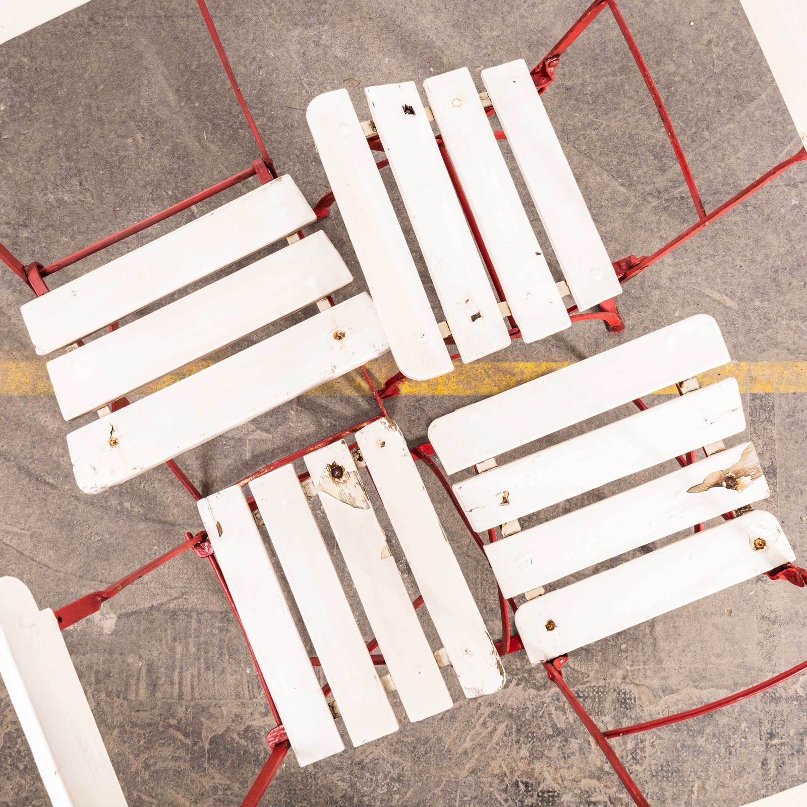 1950’s Slatted Red And White French Outdoor Folding Chairs photo vinterior