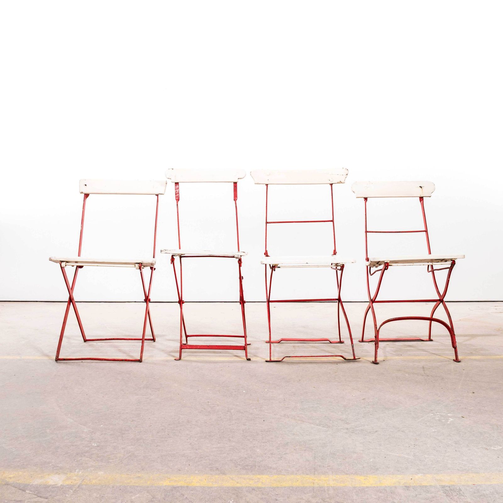 1950’s Slatted Red And White French Outdoor Folding Chairs photo 85.0