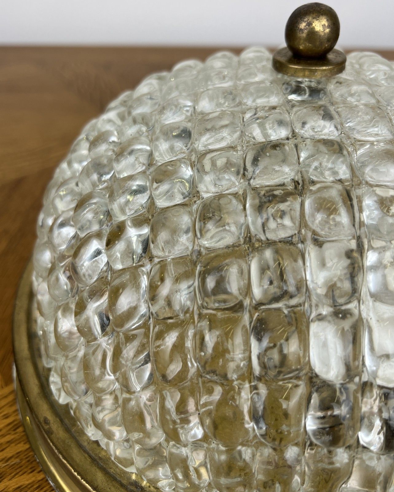 photo for sale Ceiling Lamp Vintage French Brass Pendant Glass Flush Mount Light Lot 6063