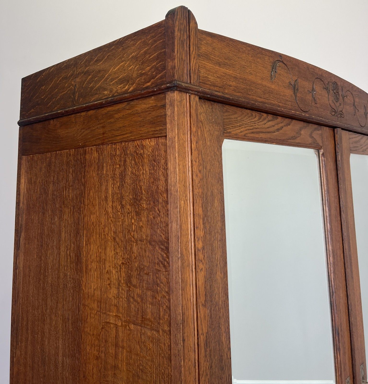 Wardrobe Antique French Oak Two Door Mirrored Carved Armoire Cabinet Lot 6100 photo Furniture