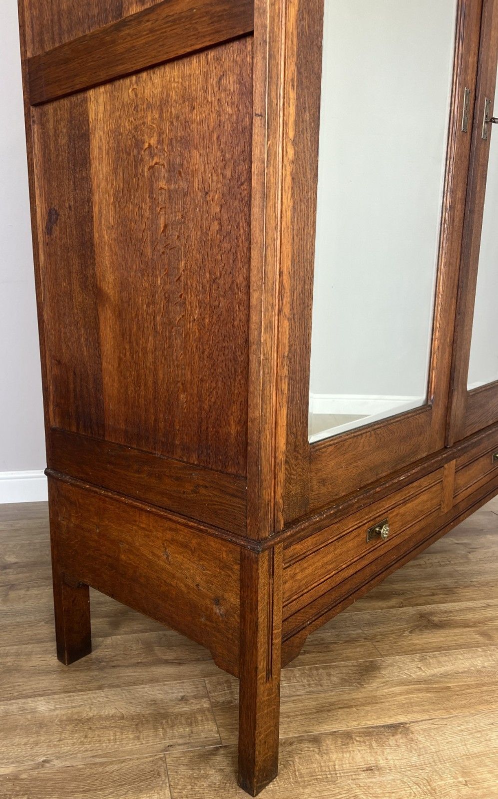 Furniture Wardrobe Antique French Oak Two Door Mirrored Carved Armoire Cabinet Lot 6100 photo