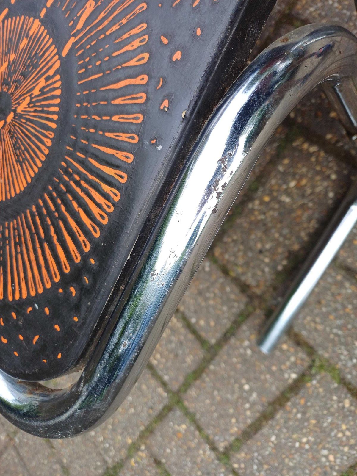 photo buy 1970s Chrome Coffee Table Retro Space Age Geometric Orange Black Cocktail Table Vintage Stainless Steel Sofa Table