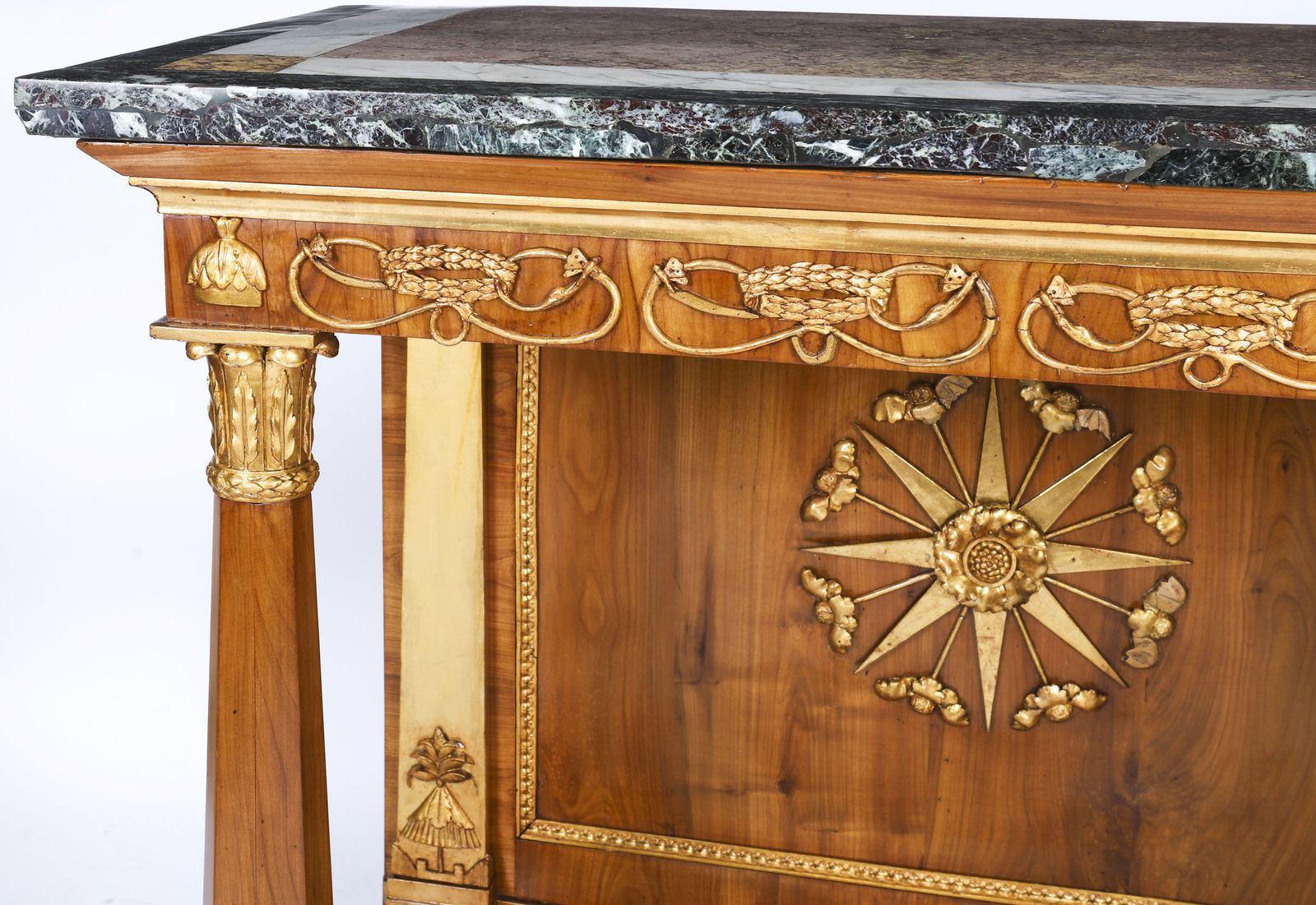 Antique French Empire Period  Walnut Marble Top Parcel Gilt Console C1810 photo vintage