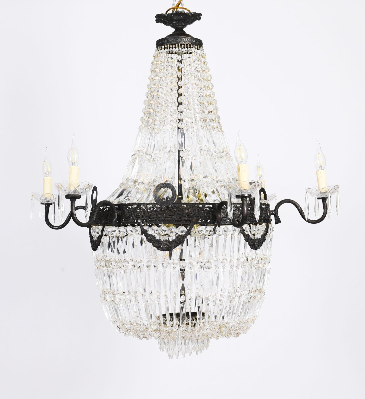 8250.0 Pair Louis Revival 14 Light Ballroom Cut Crystal Tent Chandeliers C1920 photo