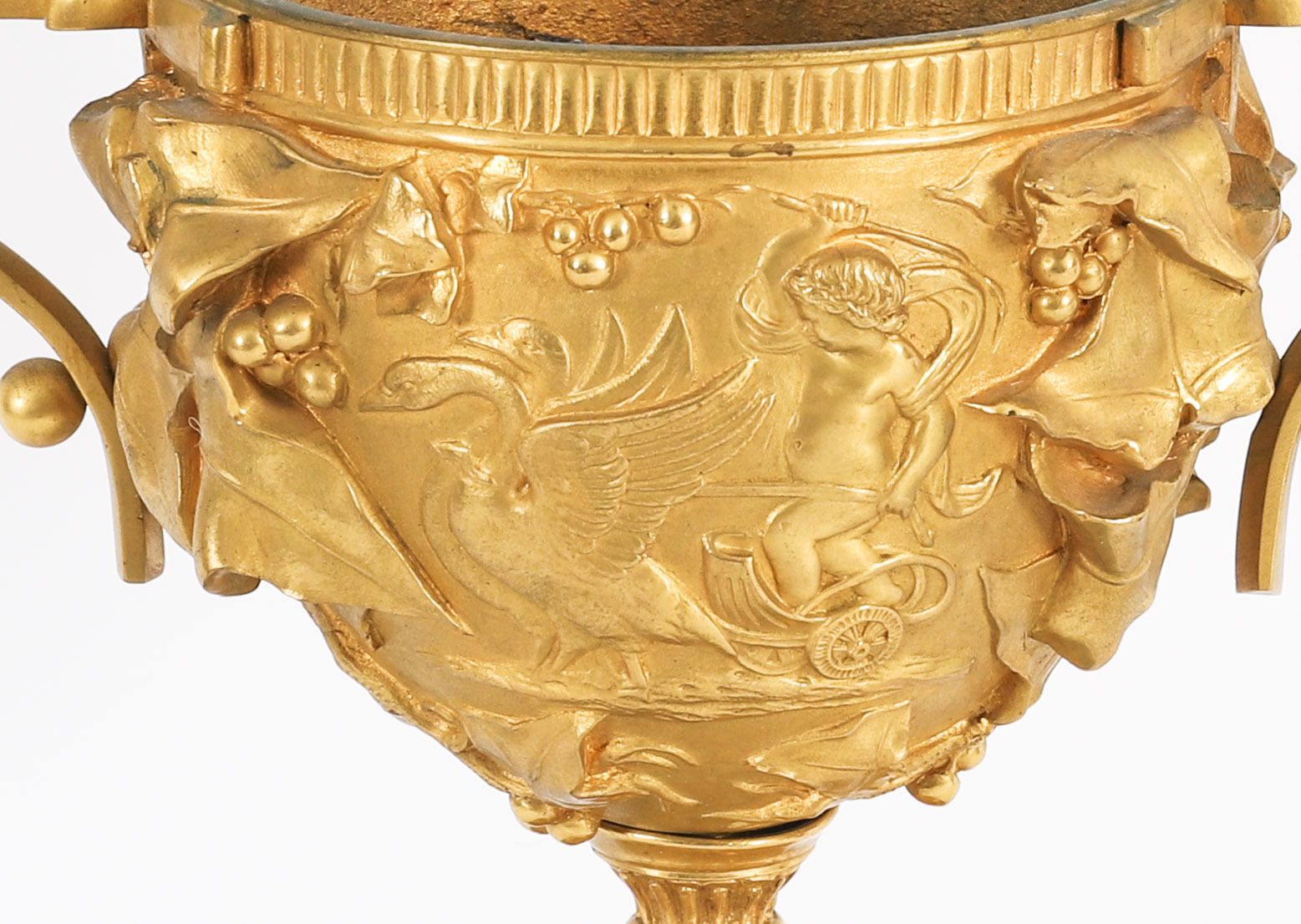 Antique Pair French Grand Tour Gilt Bronze Classical Urns 19th C photo vintage