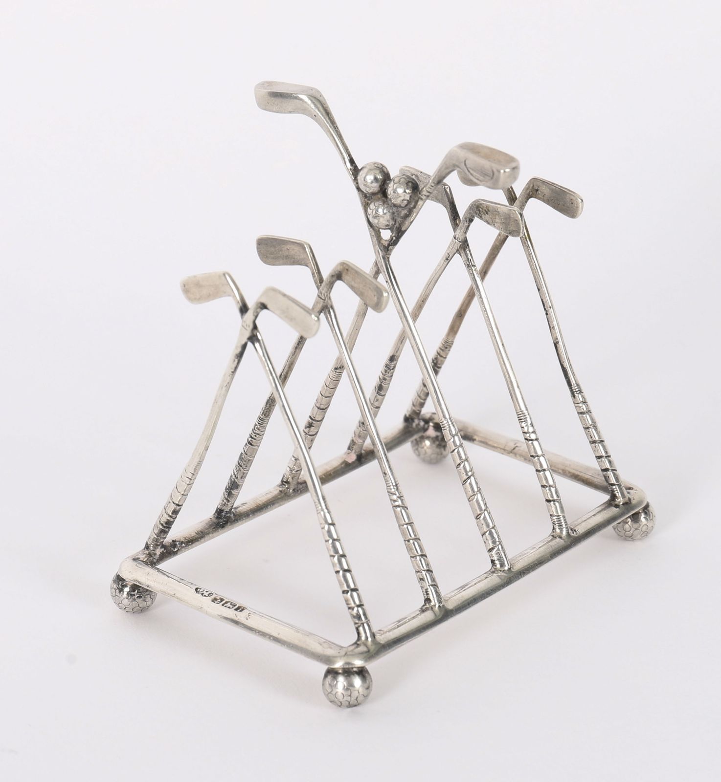 Antique Sterling Silver Letter Toast Rack Crossed Golf Clubs Birmingham 1908