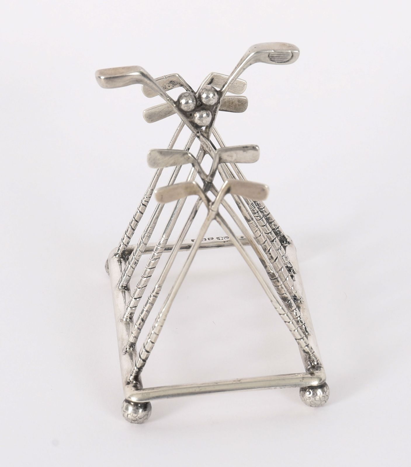 Antique Sterling Silver Letter Toast Rack Crossed Golf Clubs Birmingham 1908 photo for sale