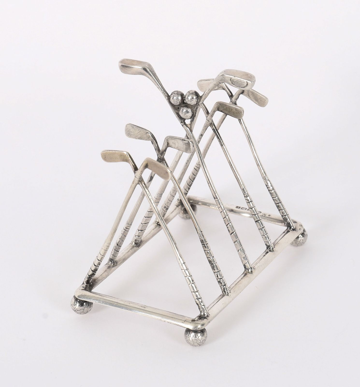 photo for sale Antique Sterling Silver Letter Toast Rack Crossed Golf Clubs Birmingham 1908