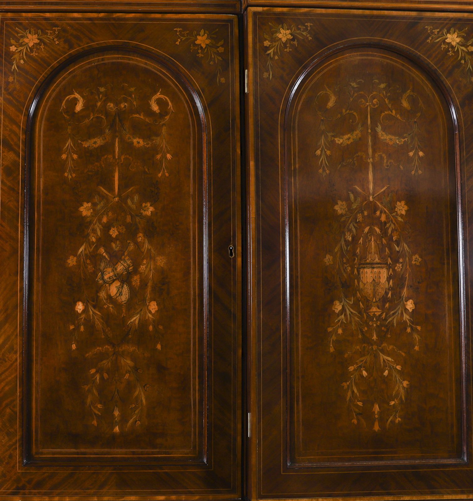 Edwardian Breakfront Mahogany & Floral Marquetry Inlaid Wardrobe C1910 photo 8750.0