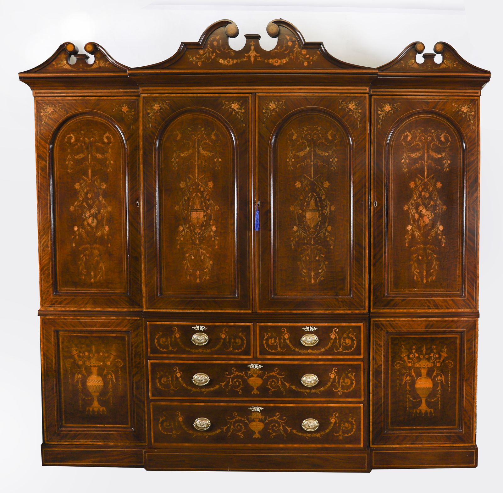photo vintage Edwardian Breakfront Mahogany & Floral Marquetry Inlaid Wardrobe C1910