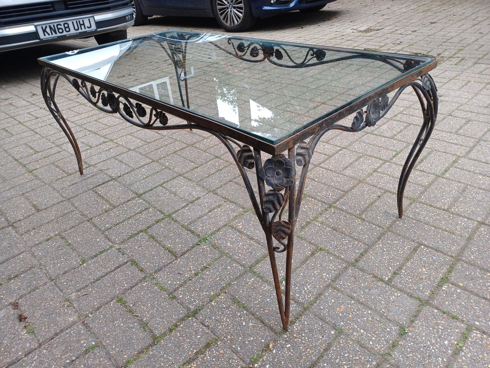 Industrial Iron & Glass Coffee Table Upcycled Rustic Age Worn Statement Vintage Table With 1cm Thick Toughened Glass Top Free Hand Delivery photo vinterior