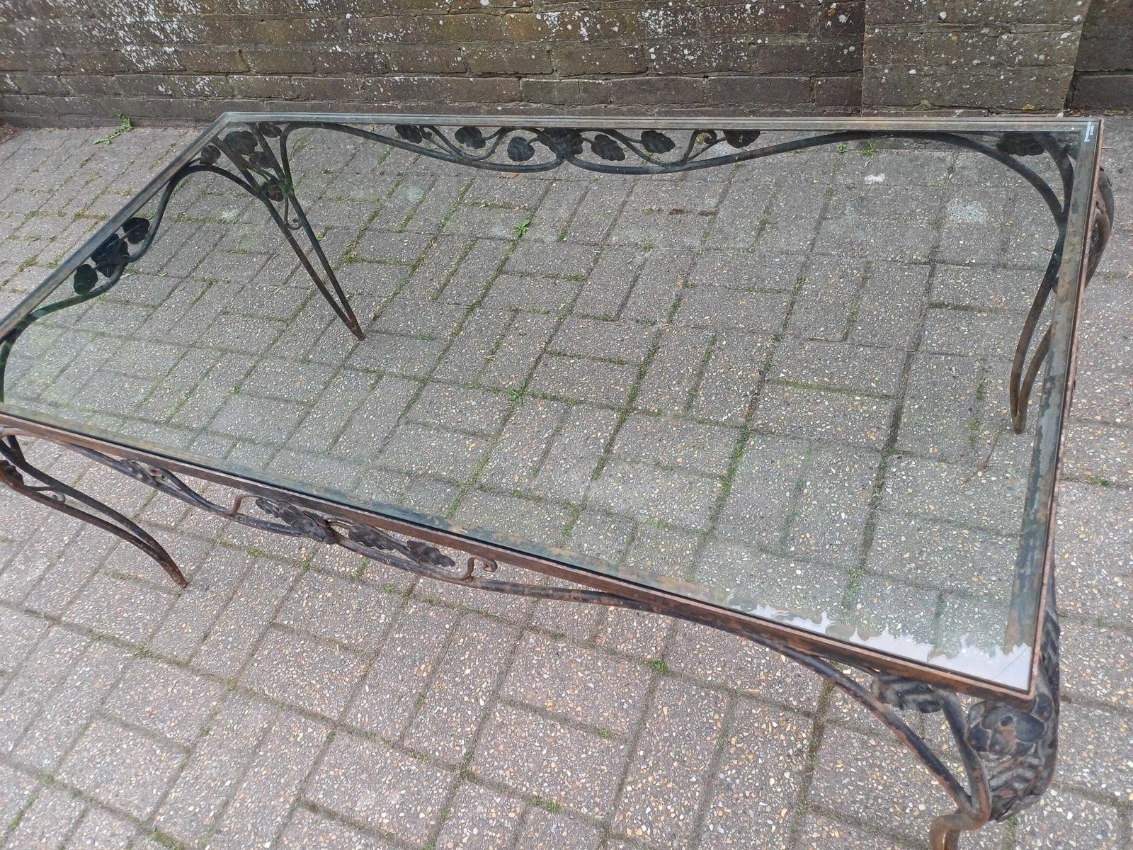 Furniture Industrial Iron & Glass Coffee Table Upcycled Rustic Age Worn Statement Vintage Table With 1cm Thick Toughened Glass Top Free Hand Delivery photo