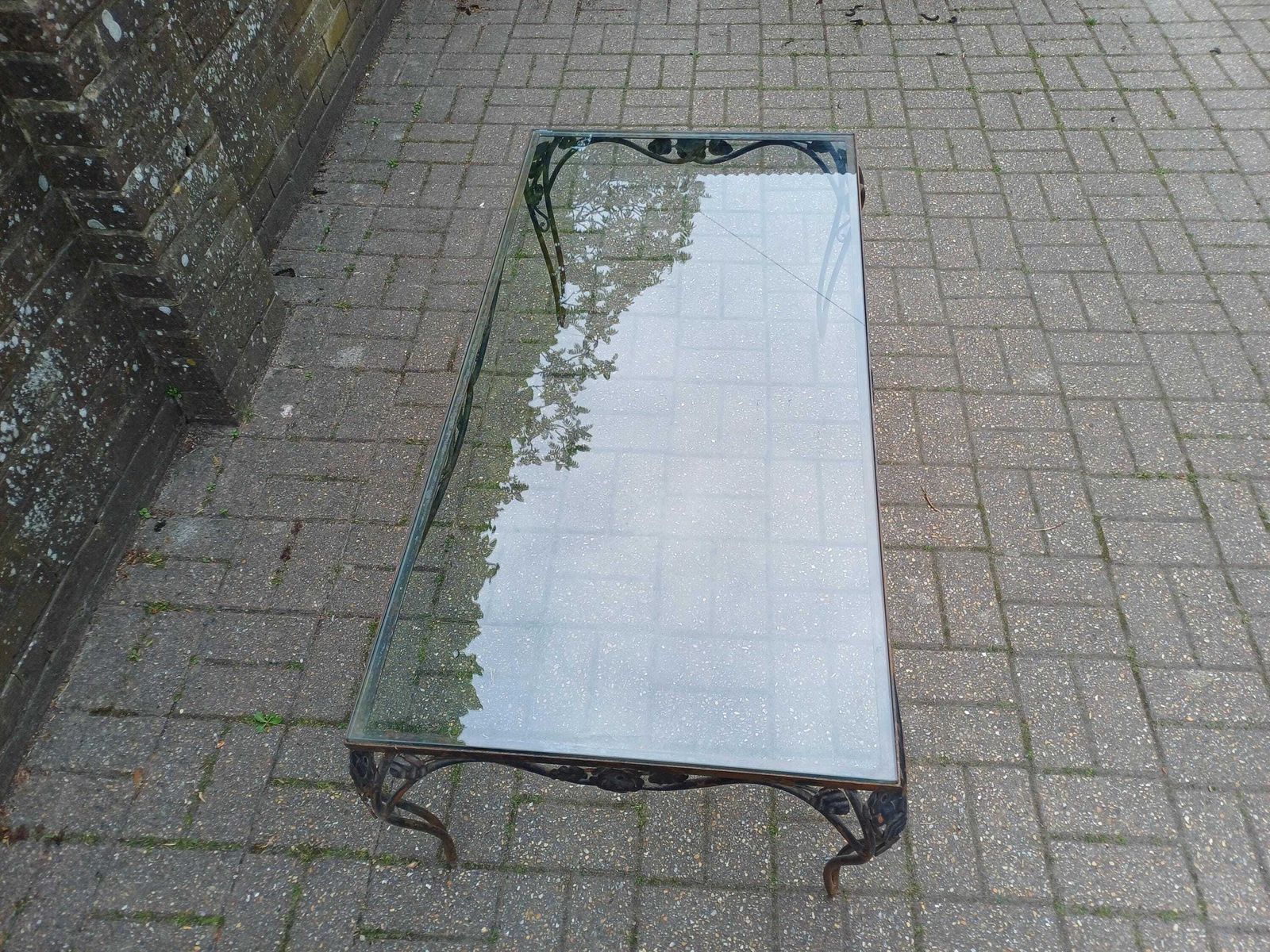photo vinterior Industrial Iron & Glass Coffee Table Upcycled Rustic Age Worn Statement Vintage Table With 1cm Thick Toughened Glass Top Free Hand Delivery