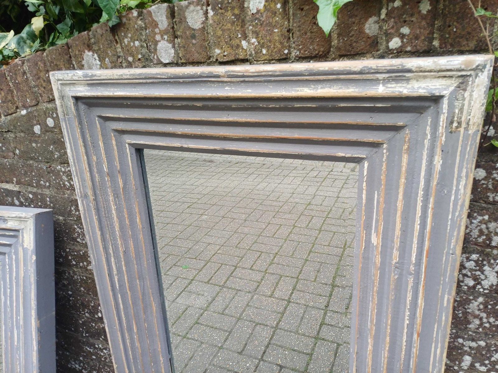 Large Pair Large French Style Distressed Grey Wall Mirrors Vintage Shabby Chic Bevelled Glass Wooden Mirrors Free Hand Delivery photo for sale