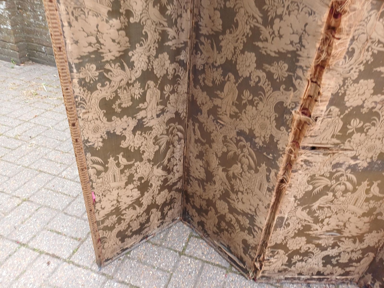 Antique Victorian Chinoiserie Folding Screen Room Divider Bohemian Vanity Screen Oriental Fabric Panels Free Hand Delivery photo buy