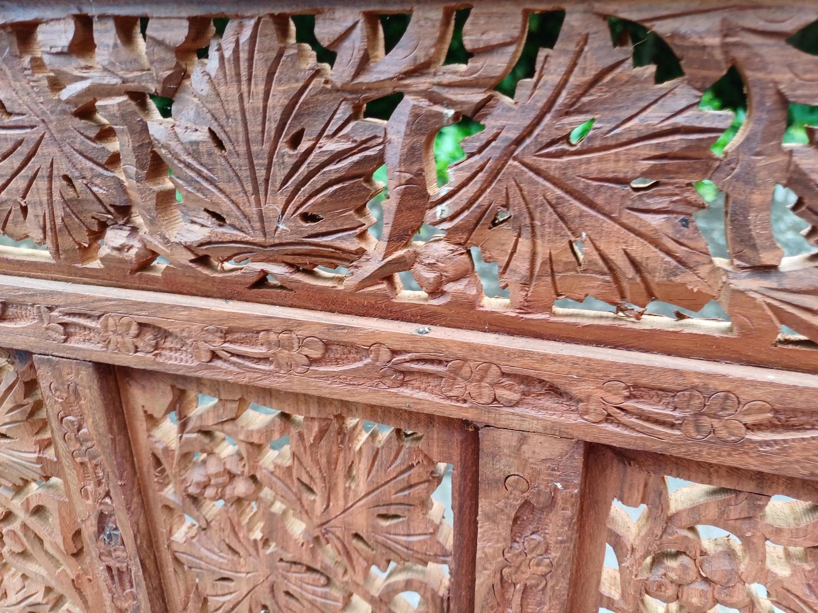 Monumental Vintage Middle Eastern Carved Hardwood Folding Screen Room Divider Grapevine Panels 72” Free Hand Delivery photo vinterior