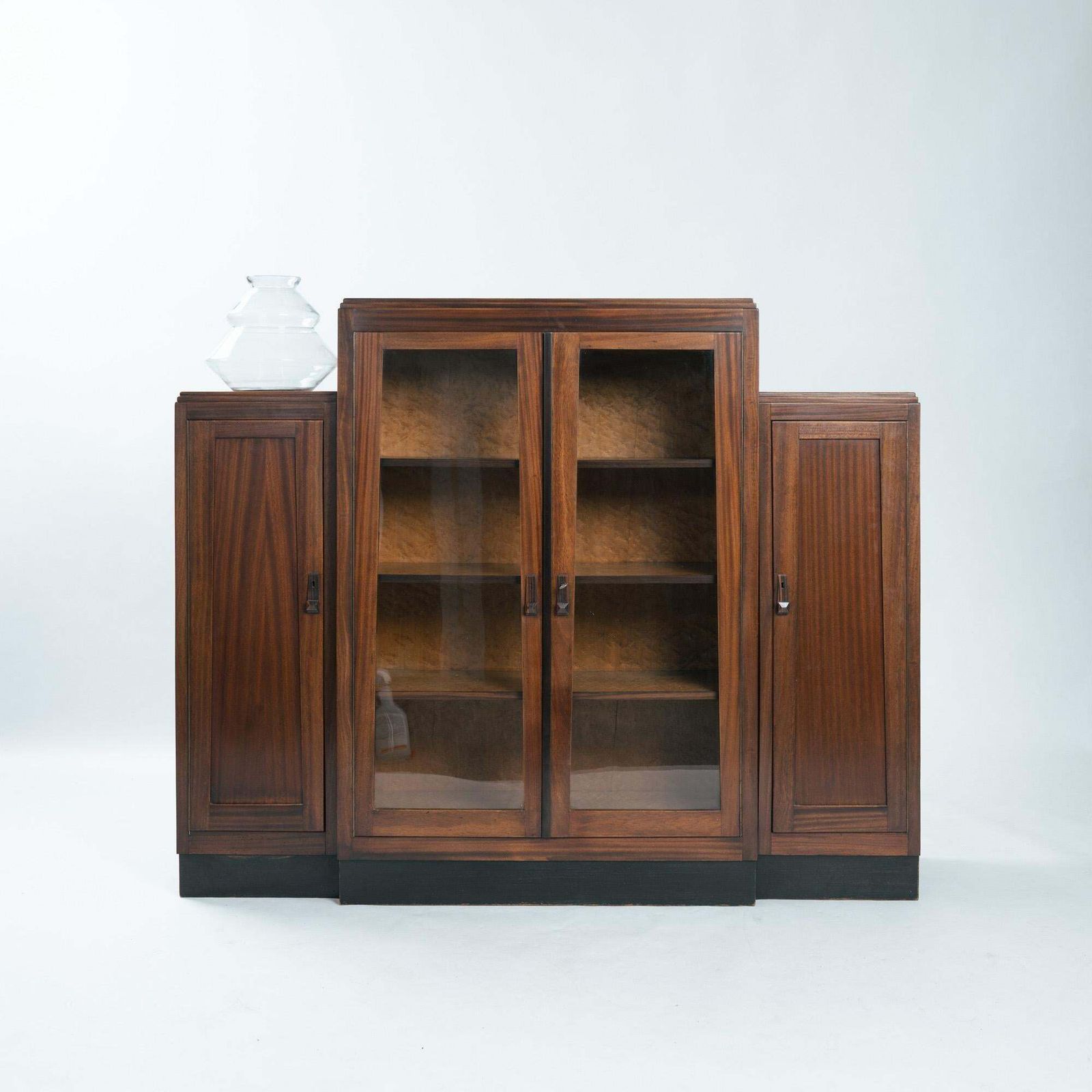 Art Deco Walnut Birdseye Maple Amsterdam School Cabinet With Glass Doors, 1930s photo furniture