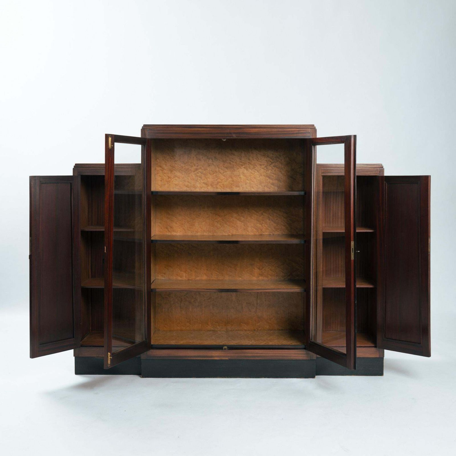 Art Deco Walnut Birdseye Maple Amsterdam School Cabinet With Glass Doors, 1930s photo for sale