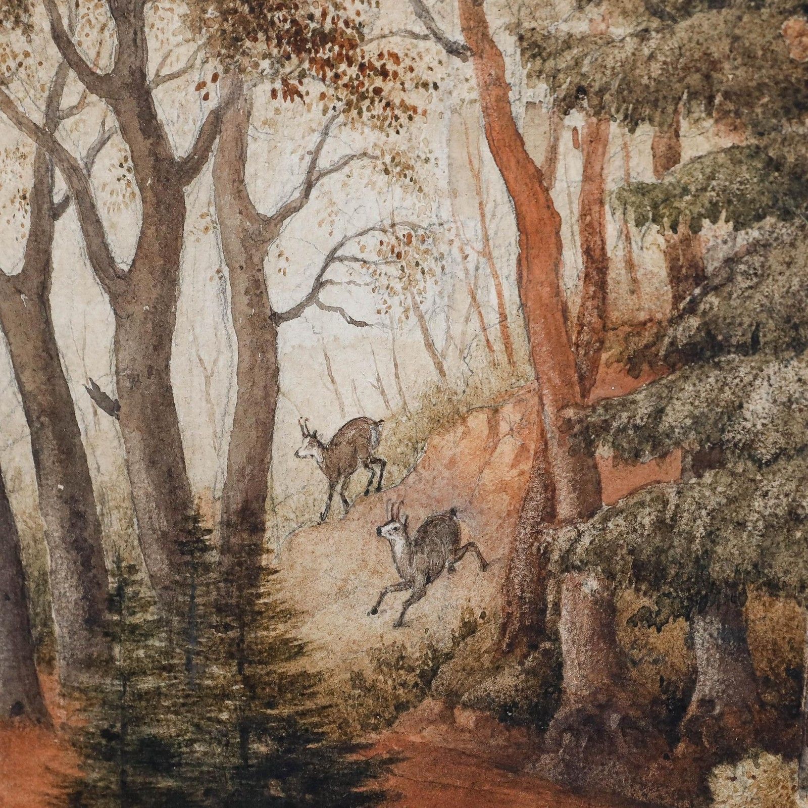 J.N. Ponson Framed Early 20th Century Watercolour, Deer In An Autumnal Glade photo Art