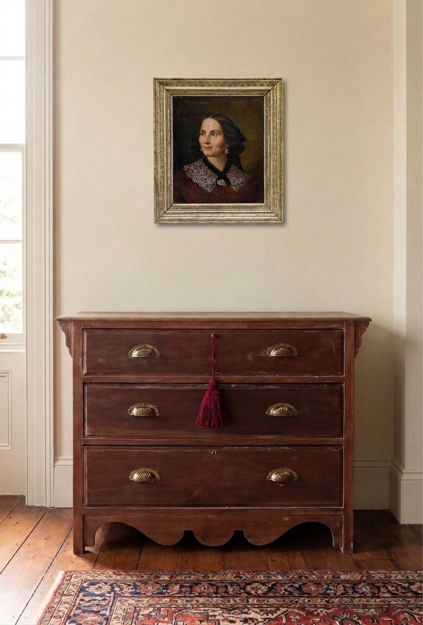 Biedermeier Mid 19th Century Oil Portrait Of A Smiling Lady photo for sale