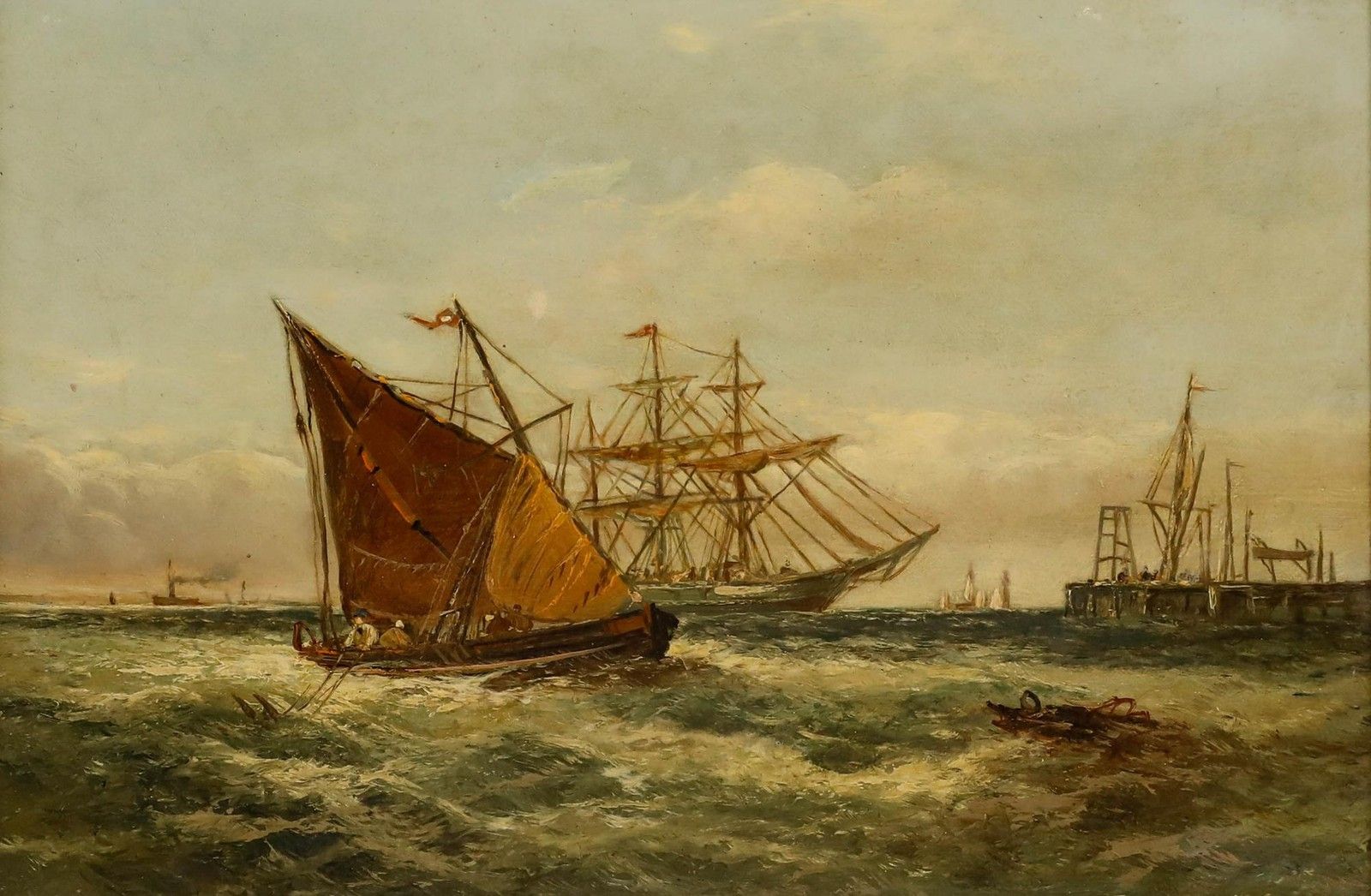 British School Late 19th Century Oil Sailing Ships In A Harbour photo furniture