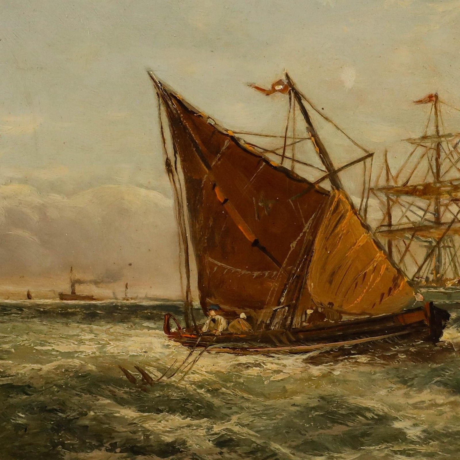 British School Late 19th Century Oil Sailing Ships In A Harbour photo vinterior