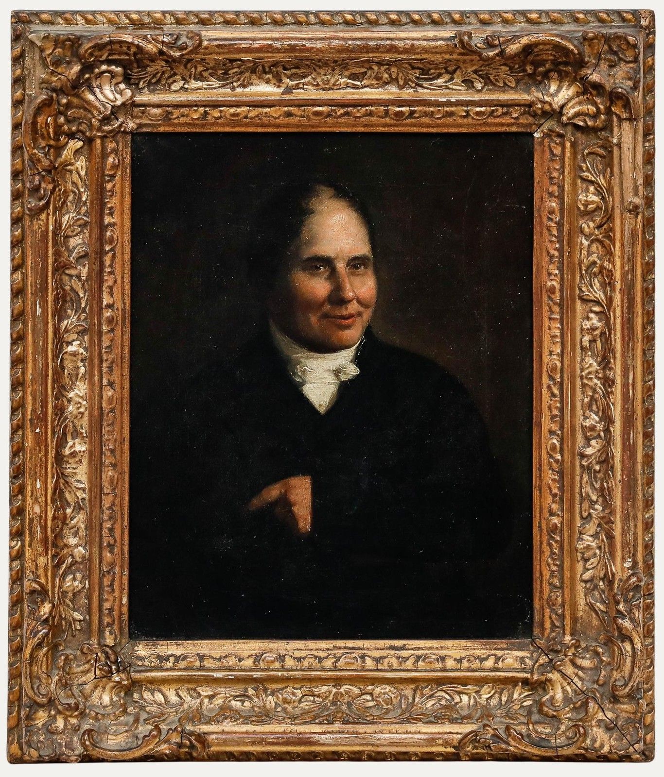 Framed Early 19th Century Oil Gentleman With A White Cravat