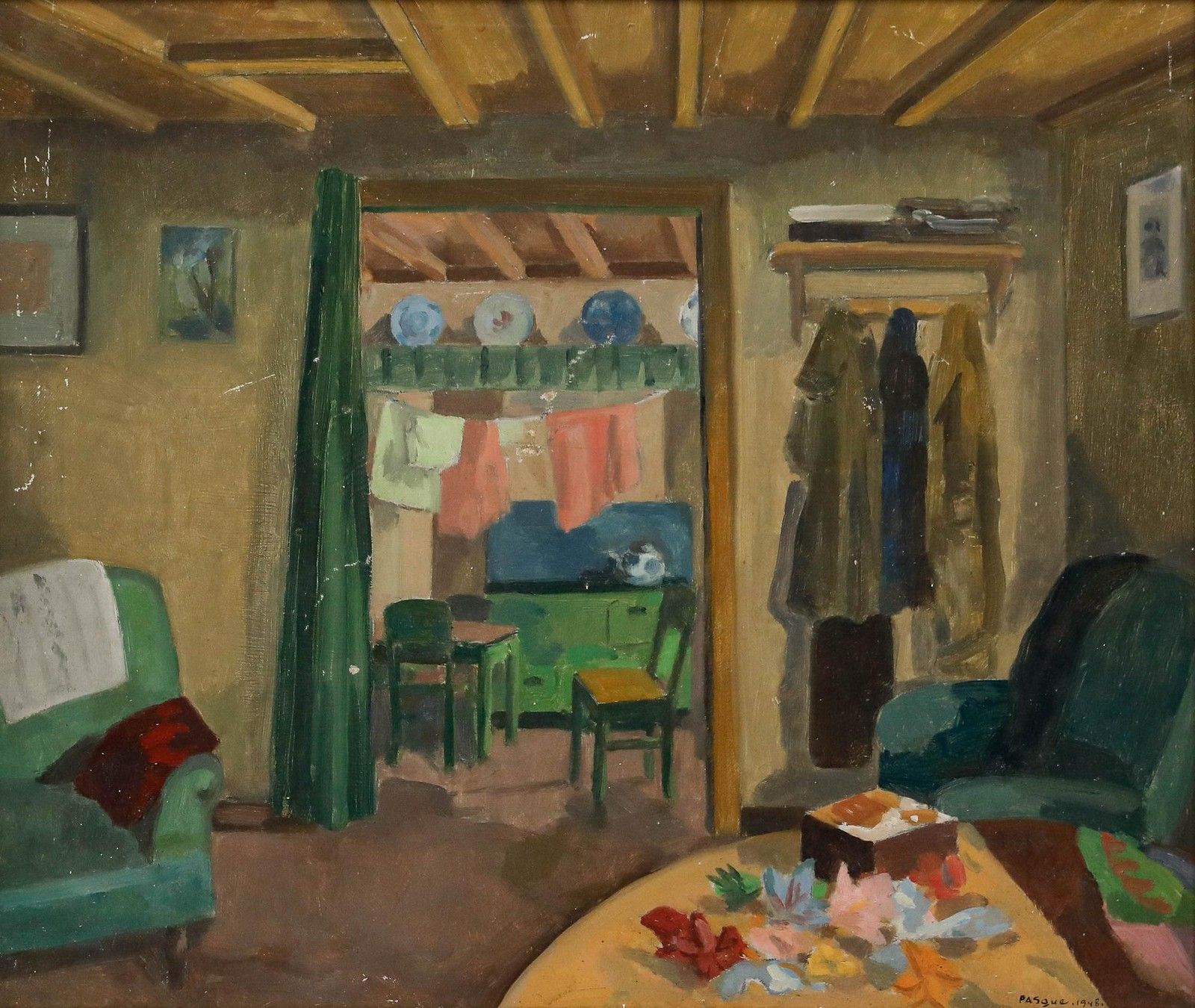 Pasowe Framed Mid 20th Century Oil, Interior From The Campine photo furniture