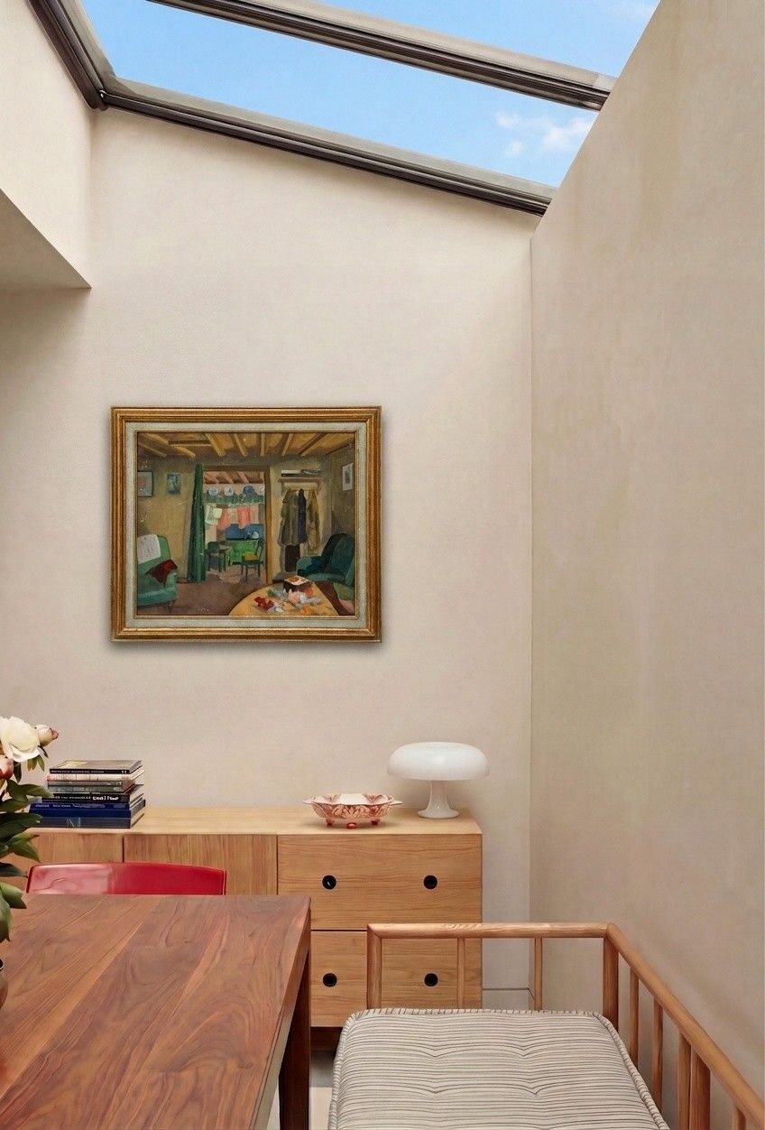 Pasowe Framed Mid 20th Century Oil, Interior From The Campine photo for sale