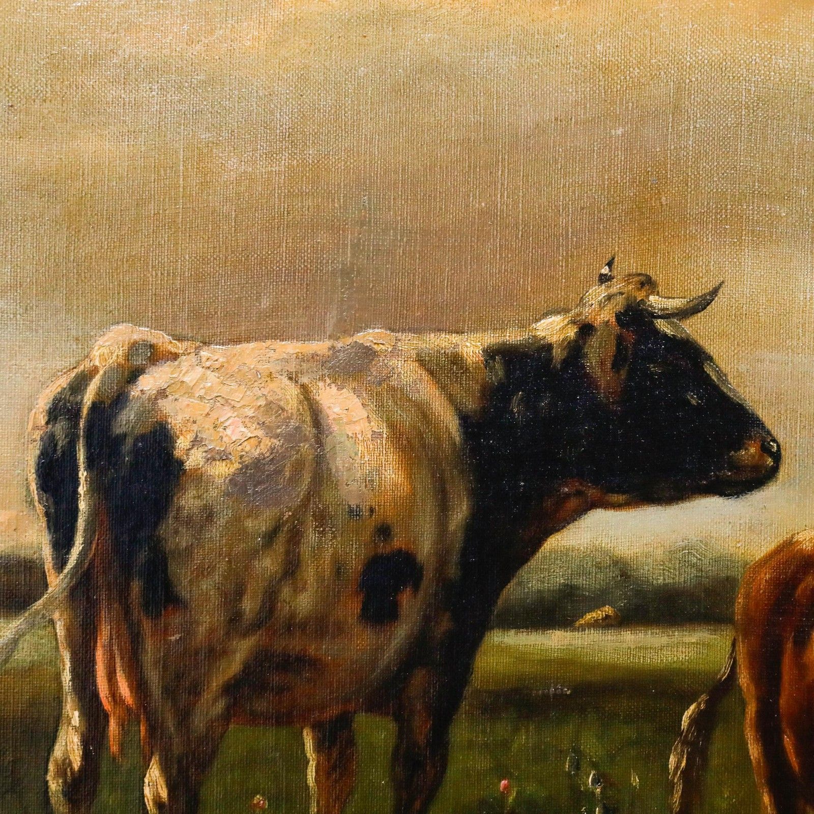 Henry Schouten (1857 1927) Framed Early 20th Century Oil, Cows By A Pond photo vinterior