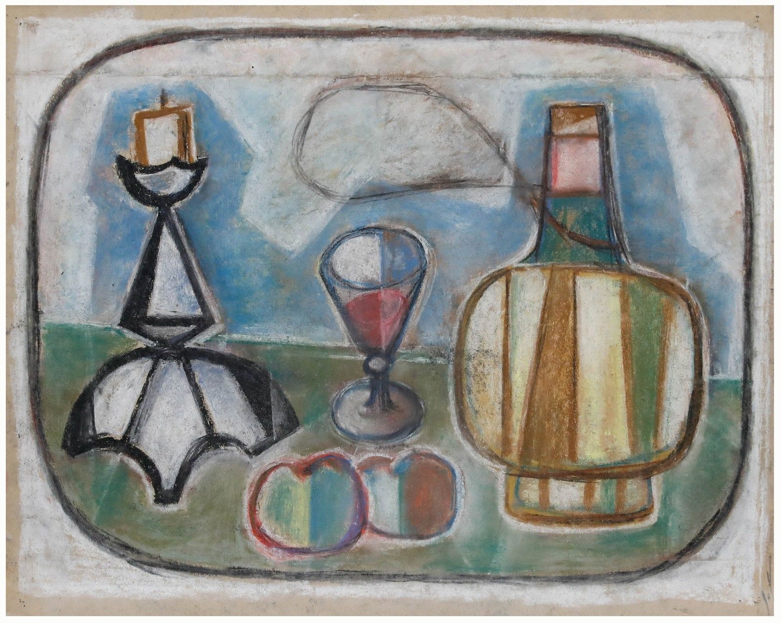 Johann Winter (1898 1964) Pastel, Still Life With Fiasco Bottle II