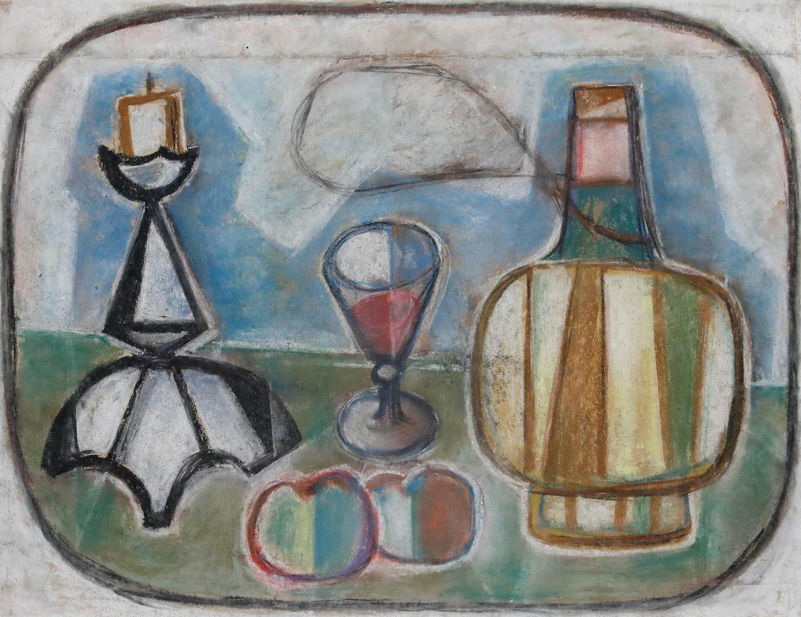 Johann Winter (1898 1964) Pastel, Still Life With Fiasco Bottle II photo furniture