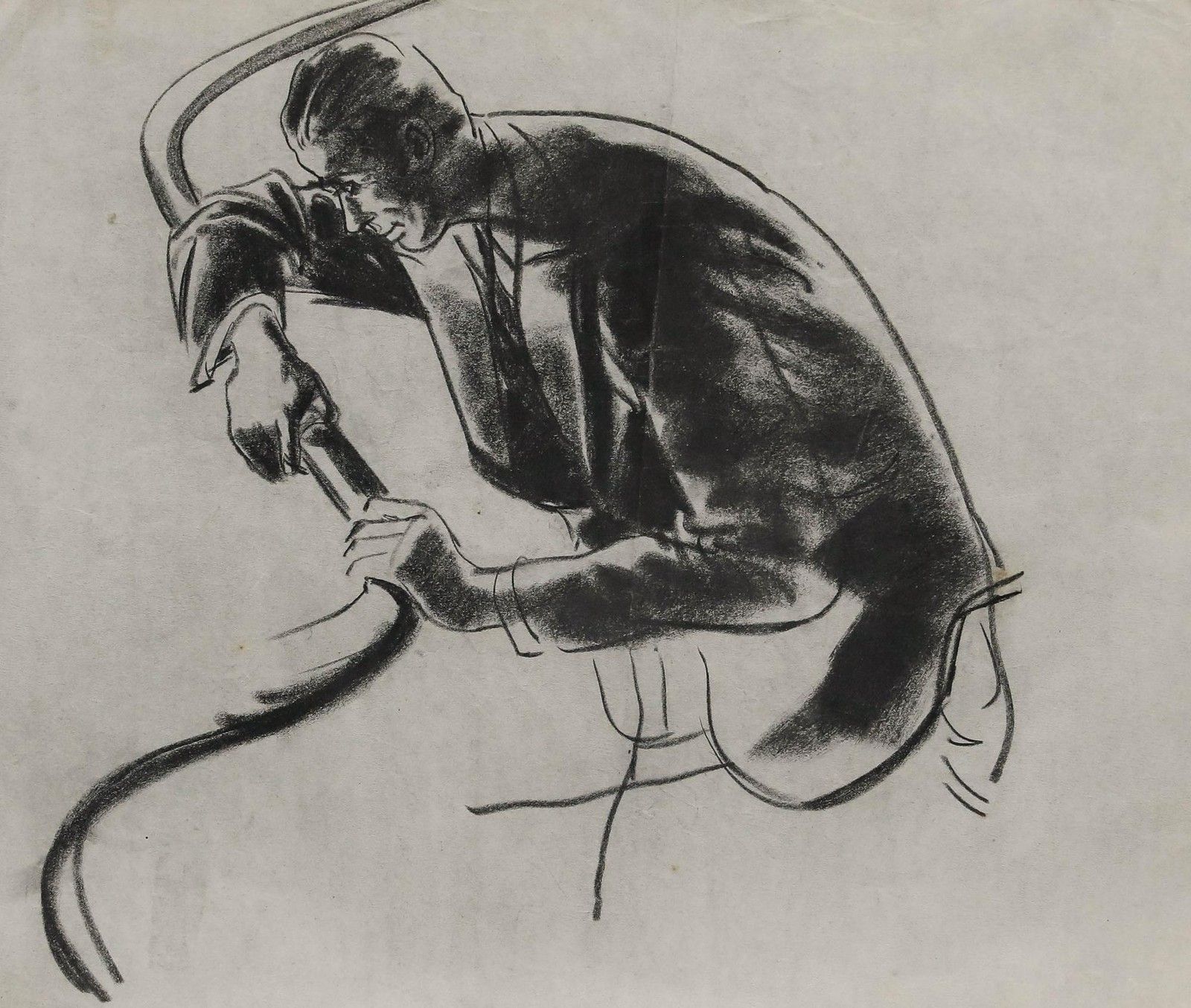 Film Noir C.1940 Charcoal Drawing The Engineer photo furniture