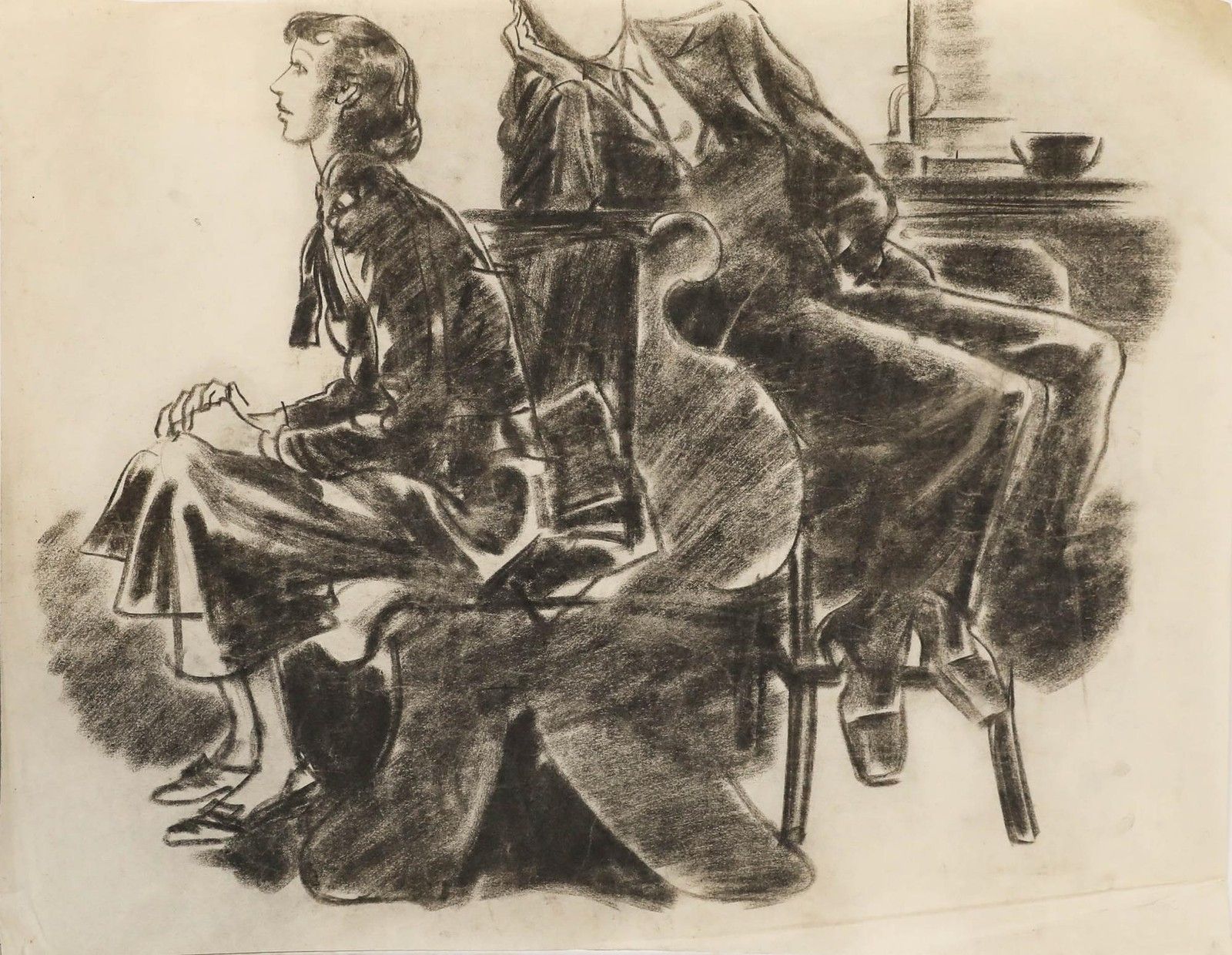Film Noir C.1940 Charcoal Drawing Daydreaming photo furniture